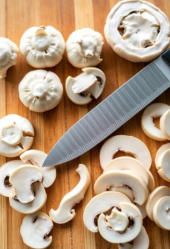 uniformly slice mushrooms evenly