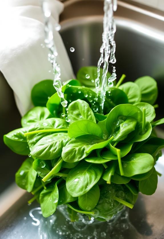 wash and dry spinach