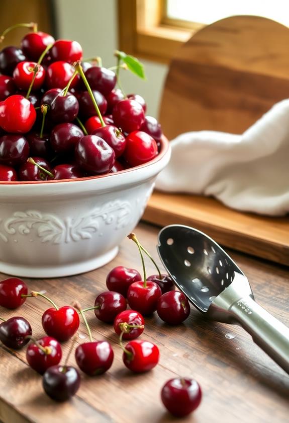 wash and pit cherries