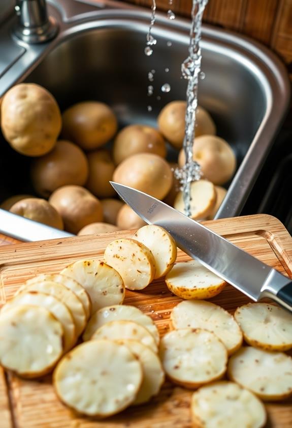 wash and slice potatoes