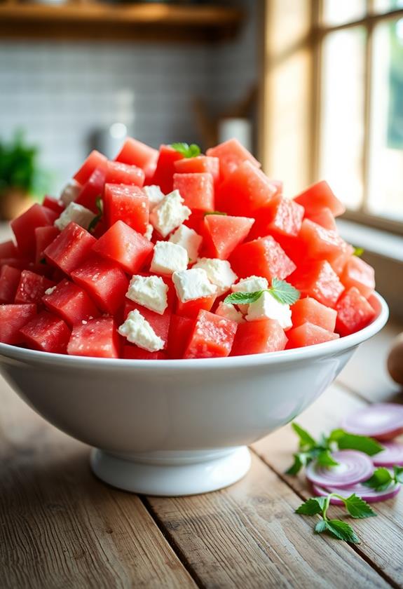 watermelon feta salad preparation