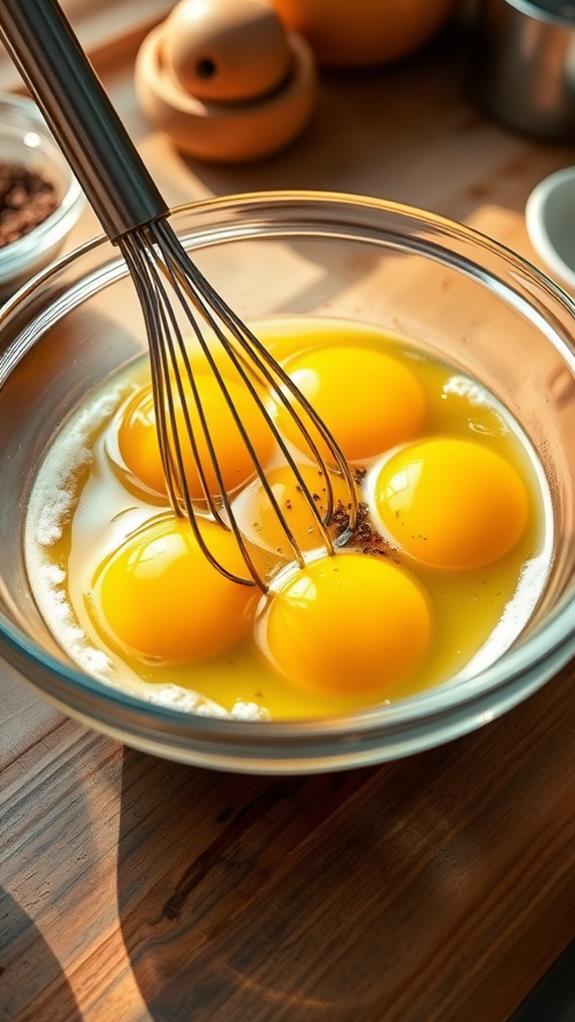 whisk eggs with seasoning