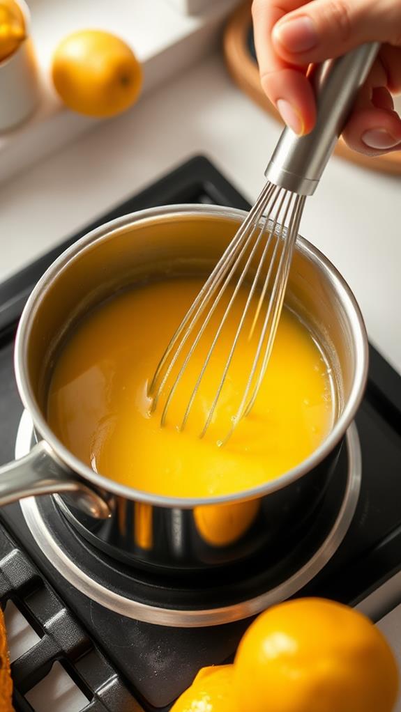 whisk ingredients in saucepan