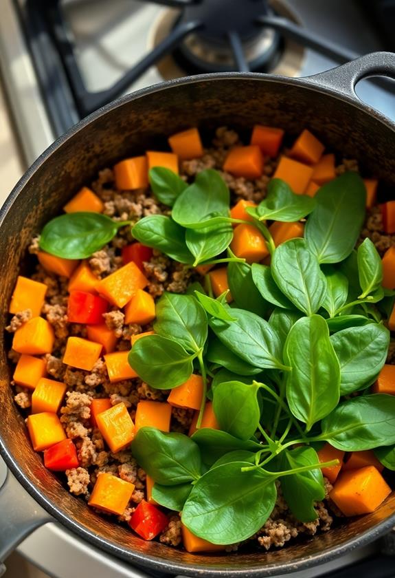 wilt spinach in pan