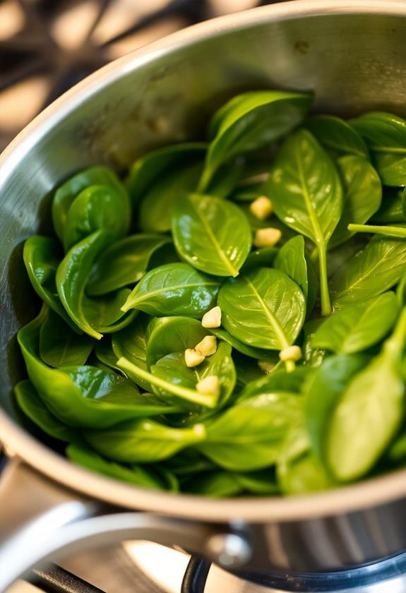 wilt spinach in skillet