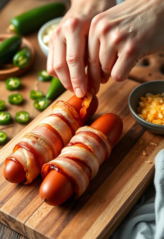 wrap bacon around hotdogs